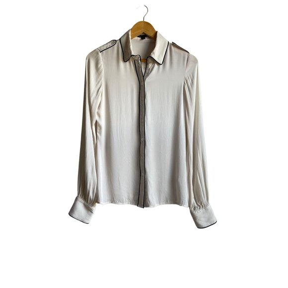 Rachel Zoe Lara Tipped Shirt Size 4 Ivory Cream Silk Blend Button Up Collared - Picture 5 of 9